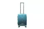 20 inch blue hard shell luggage with a concentric line pattern, front view
