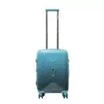 20 inch blue hard shell luggage with a concentric line pattern, front view