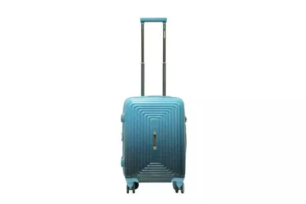 20 inch blue hard shell luggage with a concentric line pattern, front view