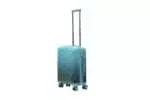 20 inch blue hard shell luggage with a concentric line pattern, side view with four wheels