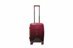 20 inch maroon hard shell luggage with a concentric line pattern, front view