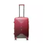 24 inch maroon hard shell luggage with a concentric line pattern, front view