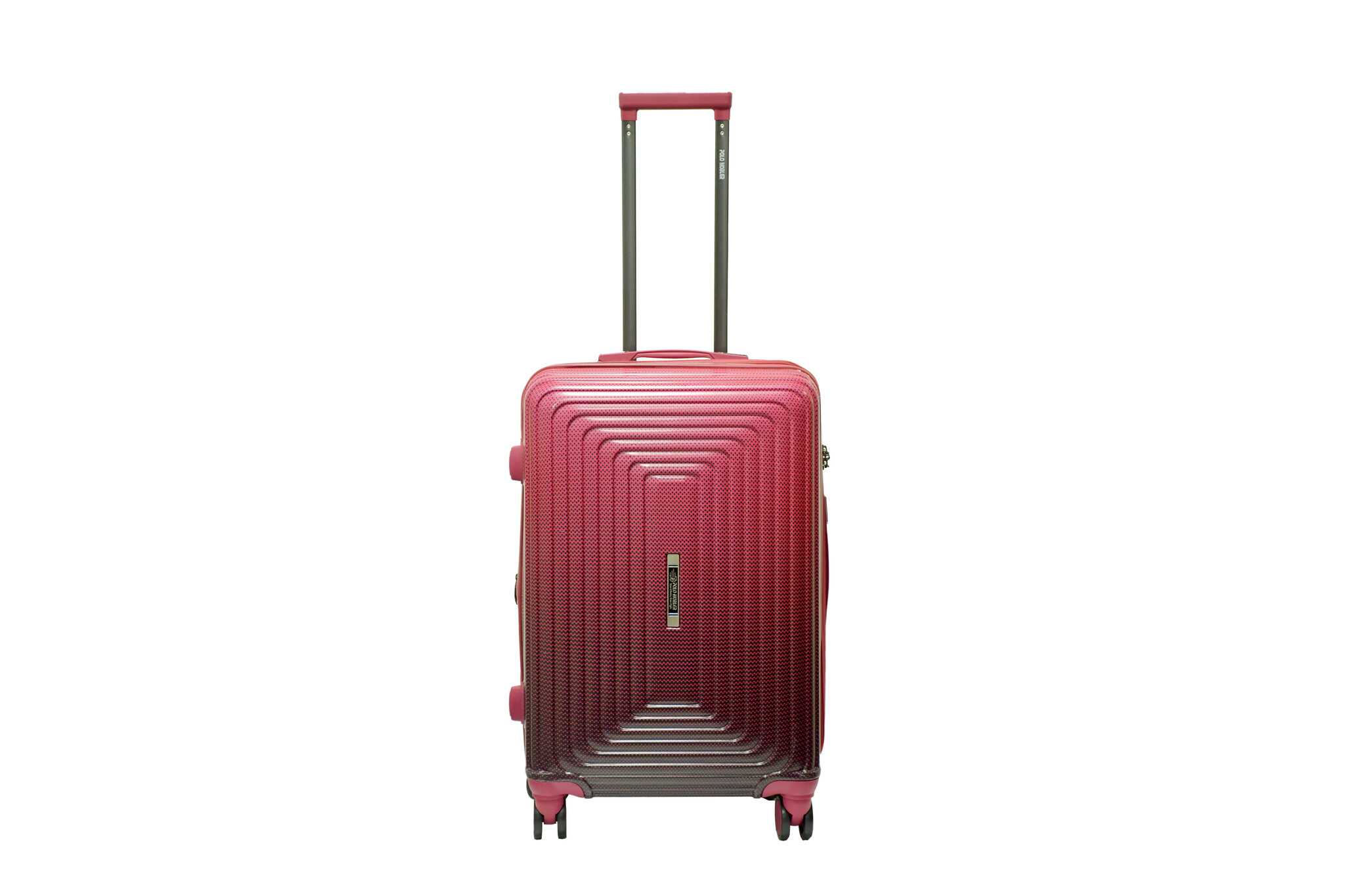 28294 copy 24 inch maroon hard shell luggage with a concentric line pattern, front view
