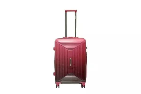 24 inch maroon hard shell luggage with a concentric line pattern, front view