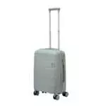 20 inch grey hard shell luggage with a raised horizontal panel design, front view