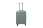 24 inch grey hard shell luggage with a raised horizontal panel design, front view