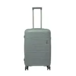 24 inch grey hard shell luggage with a raised horizontal panel design, front view