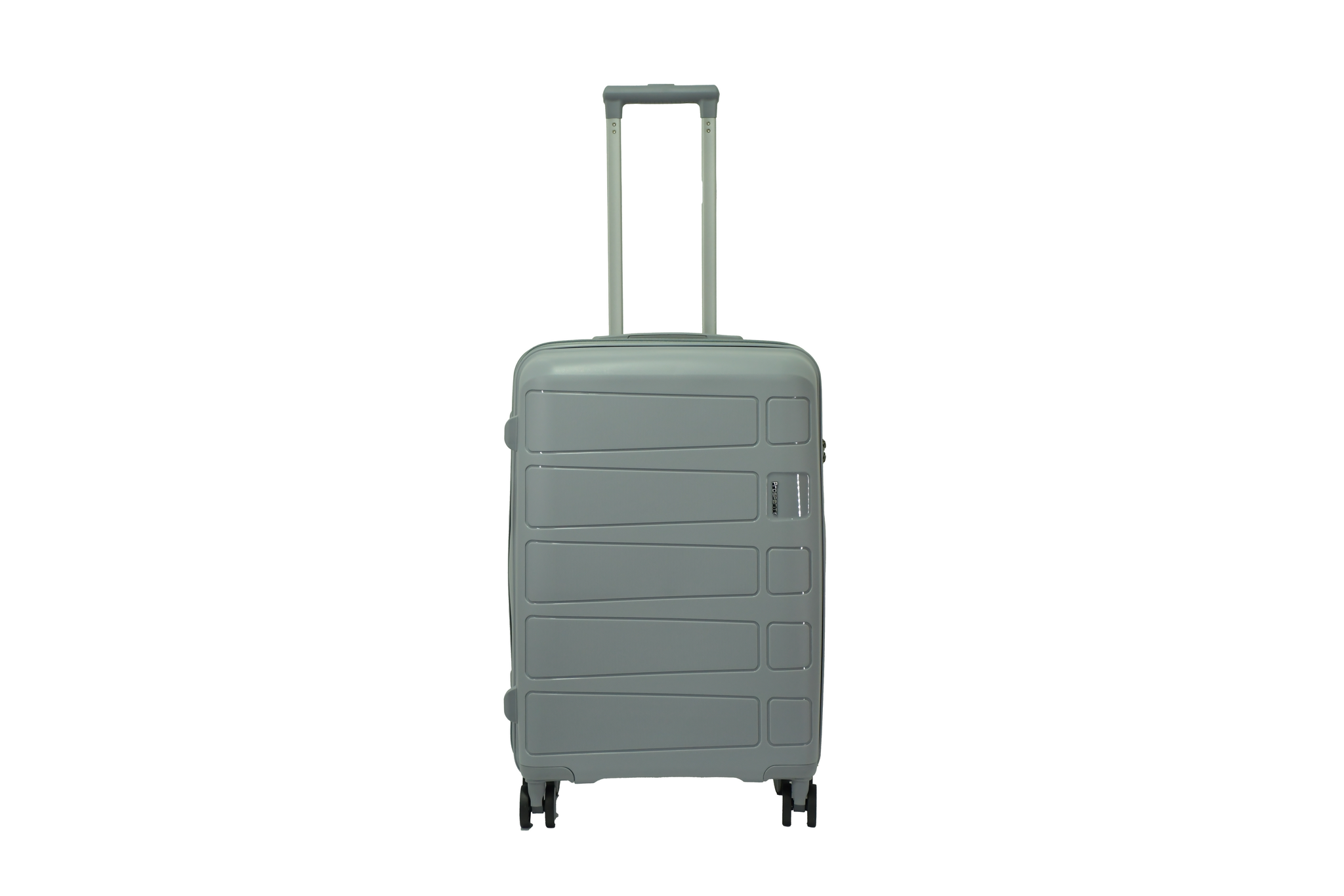 28308 24 inch grey hard shell luggage with a raised horizontal panel design, front view