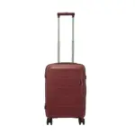 20 inch maroon hard shell luggage with a raised horizontal panel design, front view