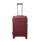 24 inch maroon hard shell luggage with a raised horizontal panel design, front view
