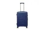 24 inch blue hard shell luggage with a raised horizontal panel design, front view