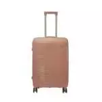24 inch rose gold hard shell luggage with fine horizontal ribs and a small round badge, front view