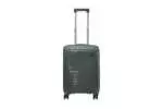 20 inch dark grey hard shell luggage with fine horizontal ribs and a small round badge, front view