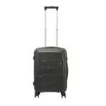 20 inch black hard shell luggage with a raised horizontal panel design, front view