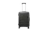 24 inch black hard shell luggage with a raised horizontal panel design, front view