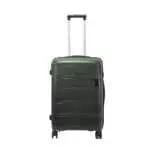 24 inch black hard shell luggage with a raised horizontal panel design, front view