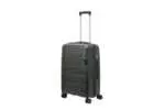 24 inch black hard shell luggage with a raised horizontal panel design, side view with four wheels